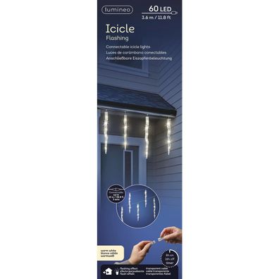 Lumineo LED Eiszapfen Lichterkette Flash-Effekt - Outdoor 3.600 cm 60 Lichter - trans