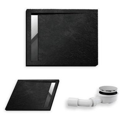 Duschwanne Rechteck Acryl WEST NEW 120x100x5 Schwarz Steinoptik | Ablauf im SET !