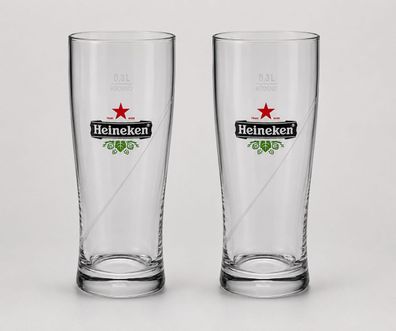 Heineken Biergläser 0,3L 2er Set Original Biergläser mit Eichung