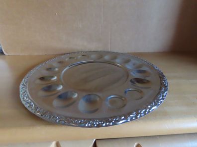 Eierplatte rund Eierkabarett für 12 Eier Metall silberfarben Relief