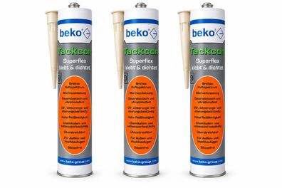 3x beko Tackcon Superflex Kleber Dichtmittel Elastisch Kfz Boot Wohnwagen beige