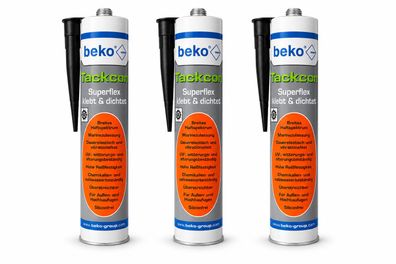 3 beko Tackcon Superflex Kleber Dichtmittel Elastisch Kfz Boot Wohnwagen schwarz
