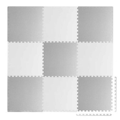 Große Schaumstoff-Puzzlematte, weiß und grau, Ricokids, 180 x 180 cm, 9-teilig