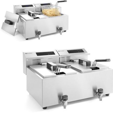 Mastercook Fritteuse mit digitalem Bedienfeld und Wasserhahn, 2 x 8 l, 2 x 3500 W