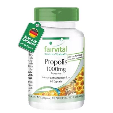 Propolis 1000mg Tagesdosis - 60 Kapseln - Natürliches Bienenharz Extrakt fairvital