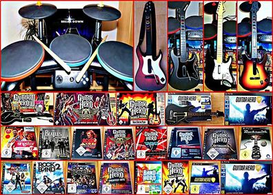 PS3 Guitar BAND Hero Packs & GAMES Auswahl: Live + Gitarren + DRUMS +