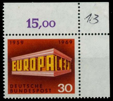 BRD BUND 1969 Nr 584 postfrisch ECKE-ORE X8C6D0A