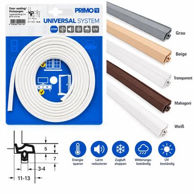 Primo Universaldichtung Lignum 34 5 m | Dichtung für Holzzargen | verschiedene Farben