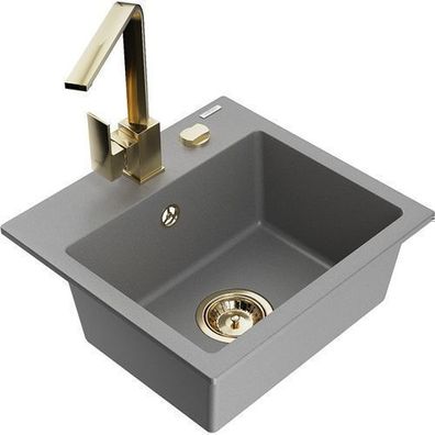Mexen Milo Granitspüle mit Gold-Armatur, Grau