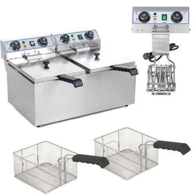 Elektrische Doppelkammerfritteuse mit Timer, 2 x 9 l
