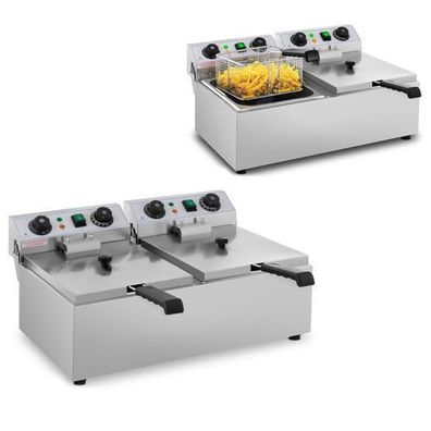 Elektrische Fritteuse mit Timer, 230 V, 2 x 3200 W, 2 x 10 l