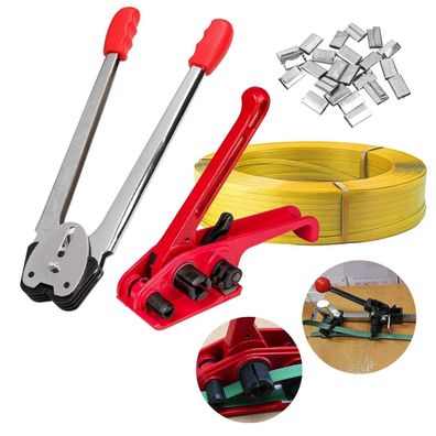 Umreifungsgerät Set 4-in-1 mit Spanner Verschlusszange und 100 m Packband