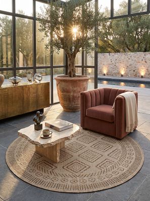 Teppich Outdoor Vigoleno Boho-Rauten Beige-Braun 80 x 250 cm In- und Outdoor