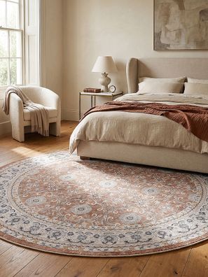 Kurzflorteppich Vernante waschbar Rosettenmuster Terrakotta-Creme 80 x 150 cm