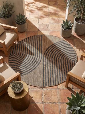 Outdoor-Teppich Vigoleno Bogenmuster Flachgewebe Braun-Schwarz Ø 200 cm gekettelt