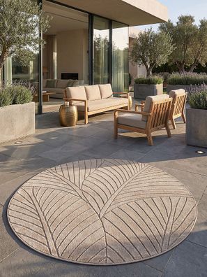 Outdoor-Teppich Engadin Kurzflor Blattmotiv Beige 120 x 170 cm In- und Outdoor