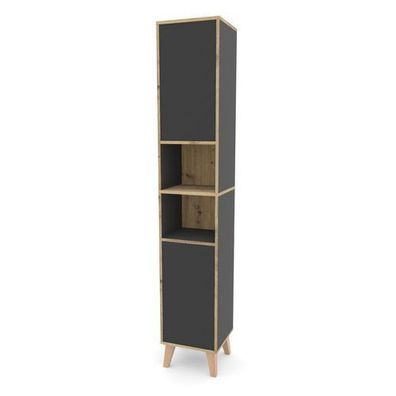 Badschrank MORENA mit 2 Türen und 2 offenen Fächern, Grau/Eiche