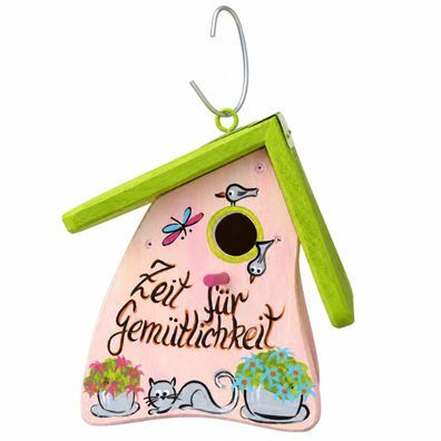Nistkasten Nistmini Zeit für Gemütlichkeit, handbemalt aus Holz