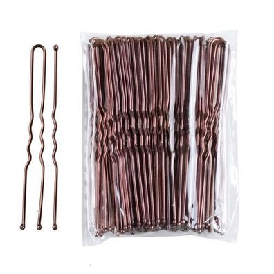 Haarnadeln gewellt mit Kugel 6 cm 50 Stück Braun Friseur Bobby Pins