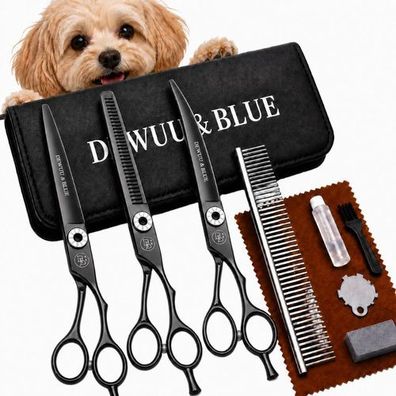 Hunde Grooming Set 2x Scheren + Effilierschere 7,0 Zoll Kamm 10in1 Diamond
