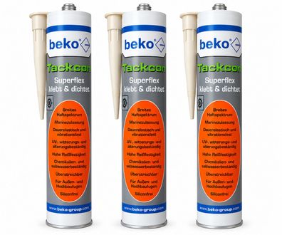 3x beko Tackcon Superflex Kleber Dichtmittel Elastisch Kfz Boot Wohnwagen weiß