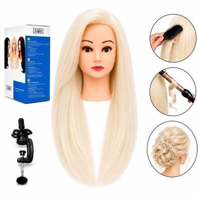 Übungskopf Sonia 55 cm, Echthaar, mit Stativ, Trainingskopf zum Flechten & Stylen