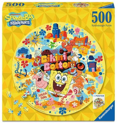 Ravensburger Rundpuzzle – SpongeBob Schwammkopf,500 Teile inkl. Poster