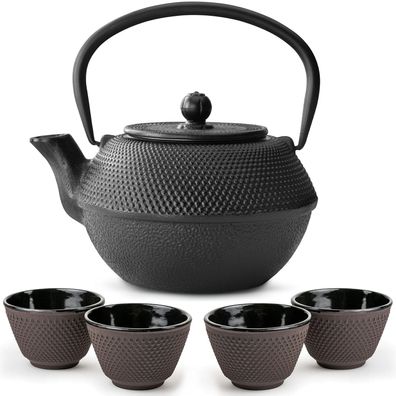 Bredemeijer Asia Teekannen Set 1,1 Liter Gusseisen schwarz mit 4 Teebechern lila