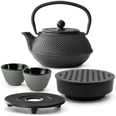 Bredemeijer Gusseisen Teeset 0,8 L schwarz Teewärmer Untersetzer 2 Becher grün