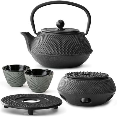 Bredemeijer Teeset 0,8 L Gusseisen schwarz 2 Teebecher grün Untersetzer Stövchen