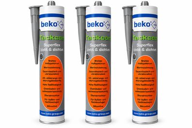 3x beko Tackcon Superflex Kleber Dichtmittel Elastisch Boot Wohnwagen dunkelgrau