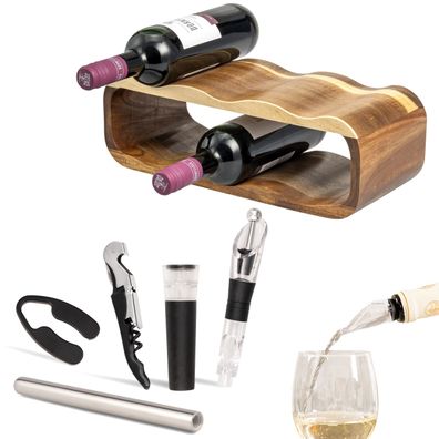 eluno Weinregal-Set 6tlg. inkl. Dekanter-Ausgießer, Sommelier-Set