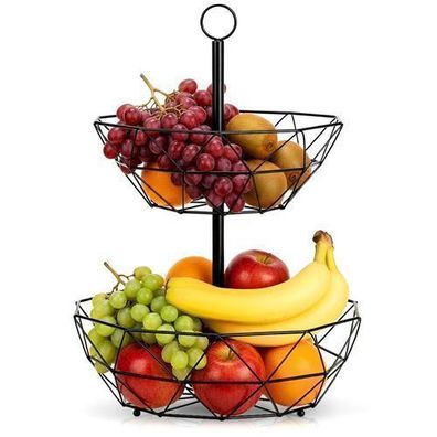 Schwarzer Obstkorb aus Metall, 2-stöckig