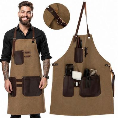 Barber-Schürze aus Leder braun Robuste Friseurschürze für Barbiere und Friseursalons
