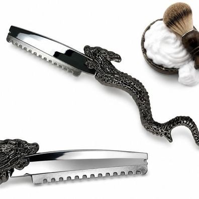 Professionelles Rasiermesser Barber-Razor Drachen-Design Silber