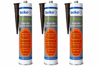 3x beko Tackcon Superflex Kleber Dichtmittel Elastisch Boot Wohnwagen braun