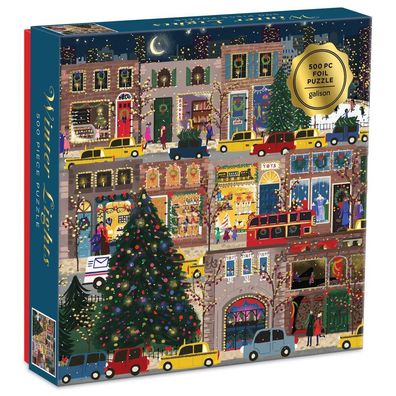 Galison Metallisches Quadratpuzzle Winterlichter 500 Teile