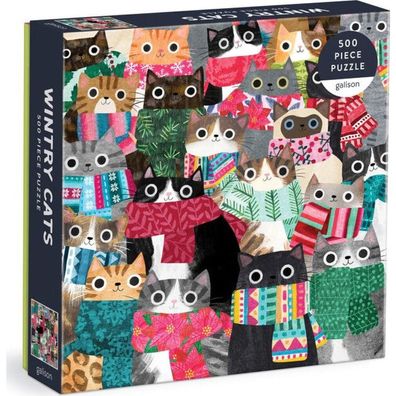 Galison Quadratisches Puzzle Winterkatzen 500 Teile