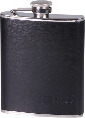 Flachmann mit Zippo-Logo und Leder, 180ml., schwarz