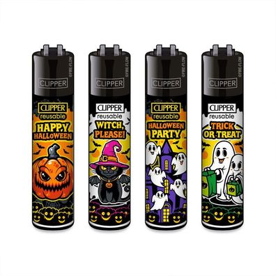 Clipper Reibradfeuerzeuge Halloween - 4 Stück