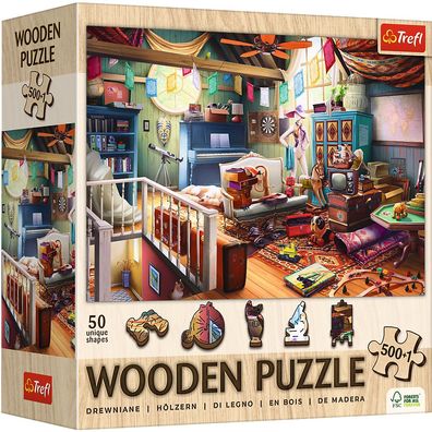 Trefl, Schätze auf dem Dachboden - 500 + 1 Teile Holzpuzzle
