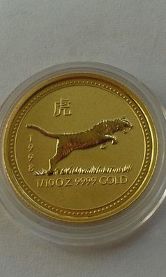 15$ 1998 Australien Lunar Tiger 1/10 Unze Gold 3,11g 9999er Gold stempelglanz