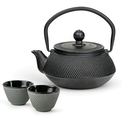 Bredemeijer Asia Teekannen Set 0,5 Liter Gusseisen schwarz mit 2 Teebechern grün
