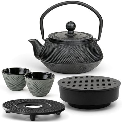 Bredemeijer Gusseisen Teeset 0,5 L schwarz Teewärmer Untersetzer & 2 Becher grün