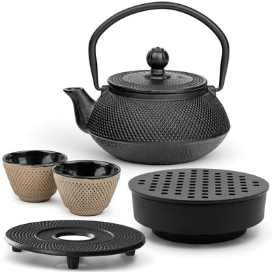 Bredemeijer Gusseisen Teeset 0,5 L schwarz Teewärmer Untersetzer & 2 Becher sand