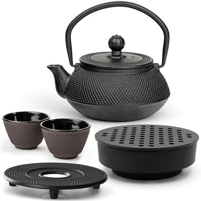 Bredemeijer Gusseisen Teeset 0,5 L schwarz Teewärmer Untersetzer & 2 Becher lila