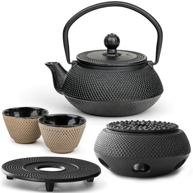 Bredemeijer Teeset 0,5 L Gusseisen schwarz 2 Becher sand Untersetzer & Stövchen