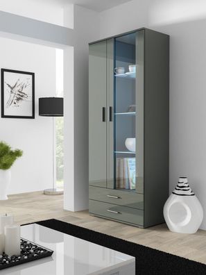 Vitrine Soho S-6 modernes Wohnzimmer Grau / Hochglanz