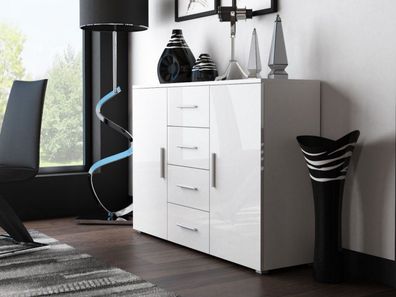 Kommode Soho S-8 modernes Wohnzimmer Weiß / Hochglanz