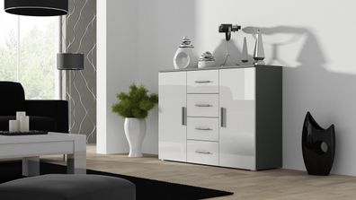 Kommode Soho S-8 modernes Wohnzimmer Grau / Weiß Hochglanz